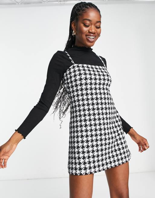 Miss Selfridge Robe 2 en 1 imprim pied de poule Noir et