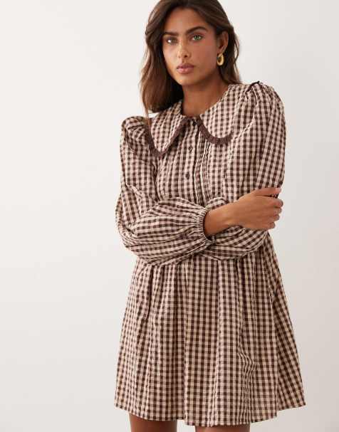 Miss Selfridge - Robe à carreaux avec manches longues et col - view 1