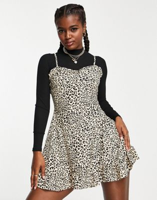 Miss Selfridge 2 in 1 fit and flare in animal mini dress - ASOS Price Checker