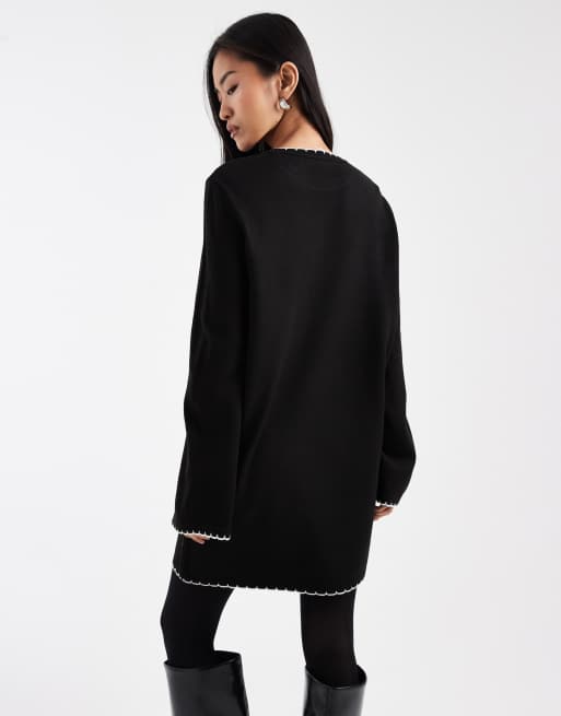 Miss Selfridge - Robe avec bordures contrastantes au point de feston - Noir/crème, 2 de 4