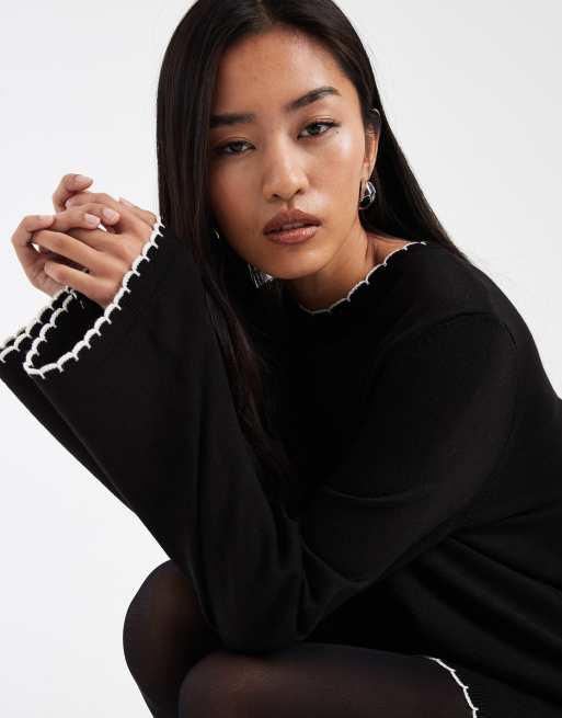 Miss Selfridge - Robe avec bordures contrastantes au point de feston - Noir/crème, 4 de 4