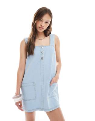Robe babydoll boutonnée en jean - Délavage blanchi-Pas de couleur S