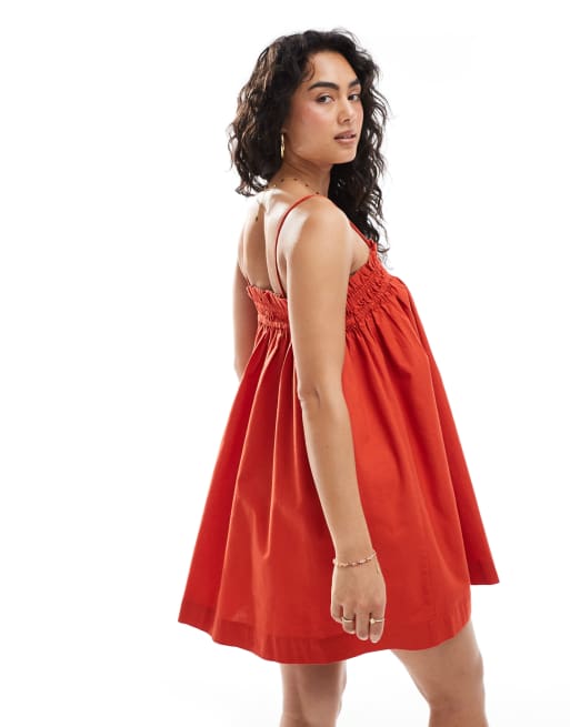 Miss Selfridge - Robe babydoll courte en coton - Rouge, 2 de 4