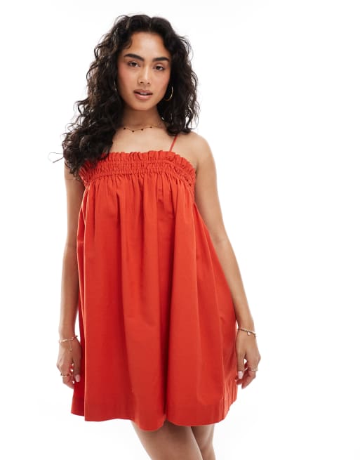 Miss Selfridge - Robe babydoll courte en coton - Rouge, 4 de 4