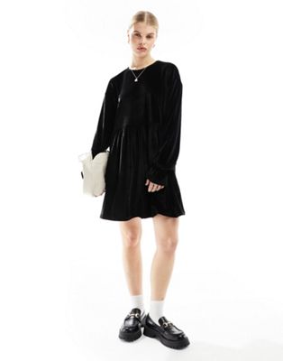 Miss Selfridge smock velvet mini dress in black - ASOS Price Checker