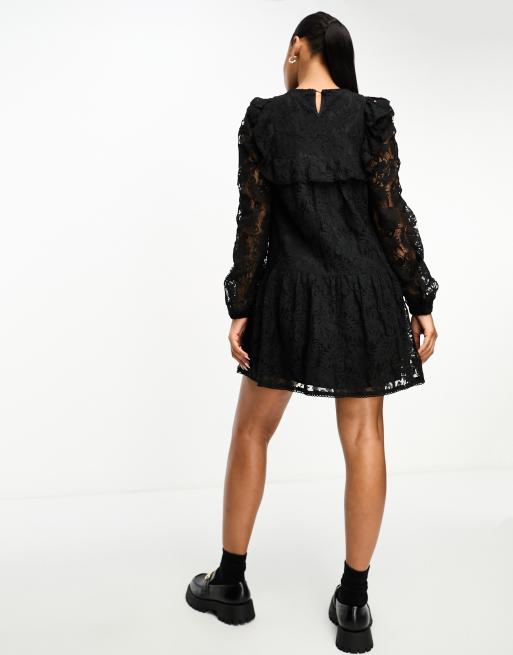 Miss Selfridge - Robe babydoll en dentelle à volants - Noir, 3 de 4