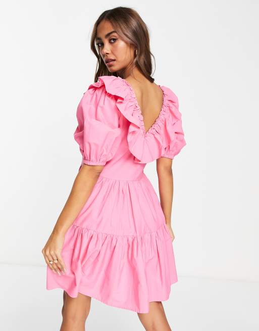 Miss Selfridge - Robe babydoll en popeline à volants - Fuchsia vif, 2 de 4