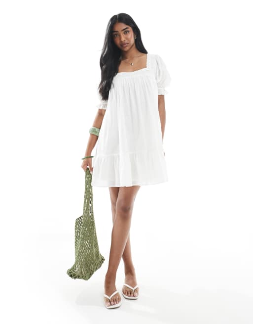 Miss Selfridge - Robe babydoll en voile - Blanc, 3 de 4