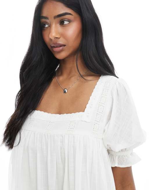 Miss Selfridge - Robe babydoll en voile - Blanc, 4 de 4