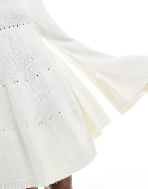 Miss Selfridge - Robe babydoll fluide à volants en maille avec manches longues - Crème, 3 de 4