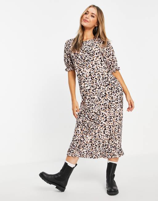 Miss Selfridge - Robe babydoll mi-longue à imprimé animal et manches volantées, 3 de 4