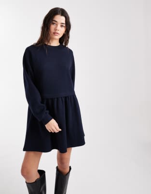 Robe babydoll ultra-douce en tissu brossé - Bleu marine 40