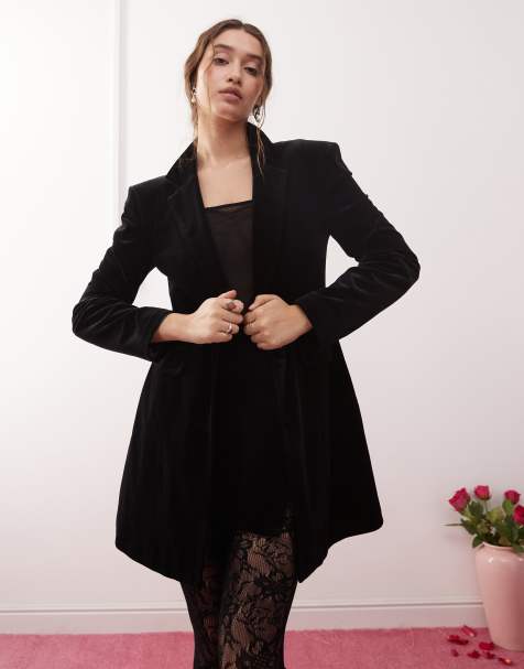 Miss Selfridge - Robe blazer de soirée ajustée en velours - Noir - view 1