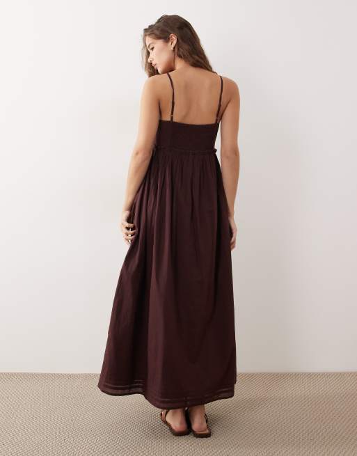 Miss Selfridge - Robe caraco longue à détails brodés - Chocolat, 4 de 4
