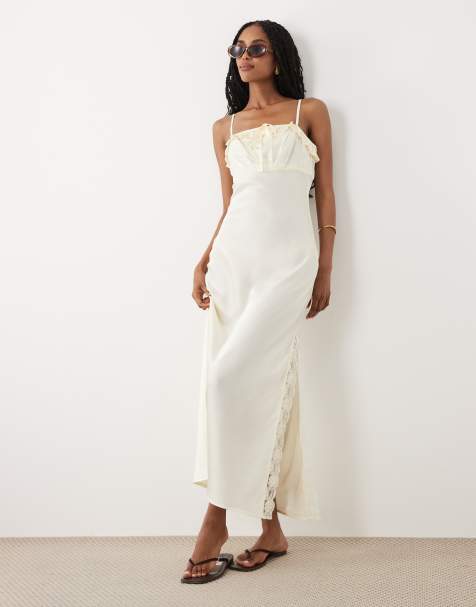 Miss Selfridge - Robe caraco longue en satin nouée devant - Écru - view 1