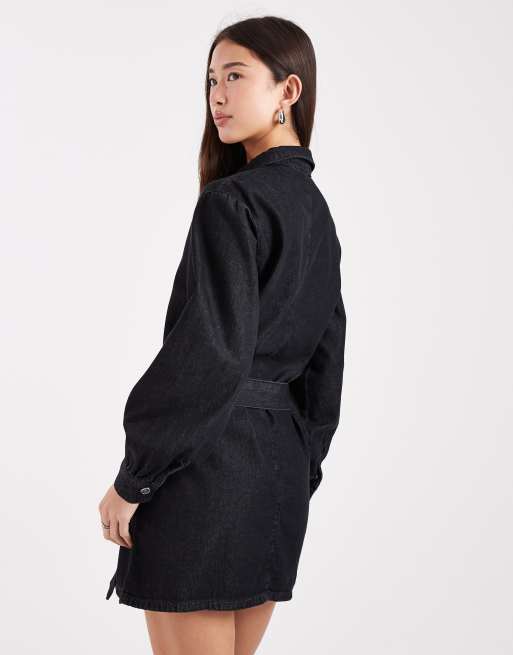 Miss Selfridge - Robe ceinturée courte - Noir délavé, 4 de 4
