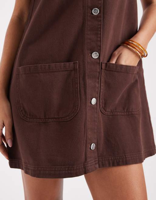 Miss Selfridge - Robe chasuble en denim - Chocolat, 3 de 4