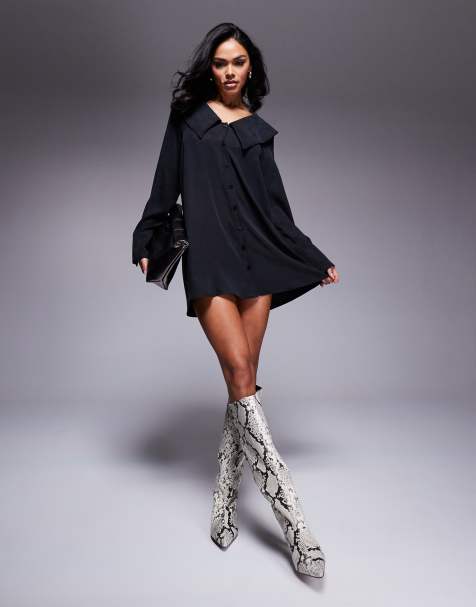Miss Selfridge - Robe chemise à col large - Noir - view 1
