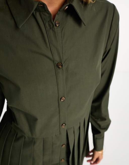 Miss Selfridge - Robe chemise plissée en popeline - Kaki, 2 de 4
