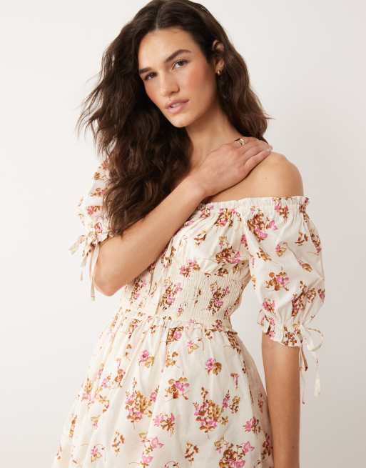 Miss Selfridge - Robe corset courte à imprimé fleurs - Pêche, 3 de 4