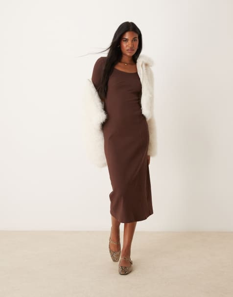 Miss Selfridge - Robe corset longue à manches longues et encolure dégagée - Chocolat - view 1