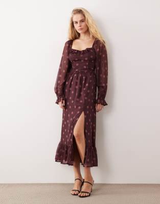 Robe corset longue à pois - Lie-de-vin-Multicolore 44