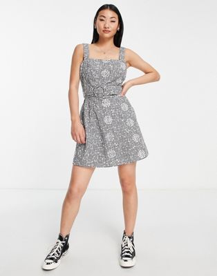 Miss Selfridge belted mini dress in embroidered mono gingham - ASOS Price Checker