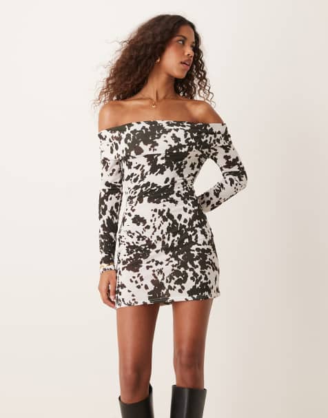 Miss Selfridge - Robe courte à encolure Bardot et imprimé vaches - view 1