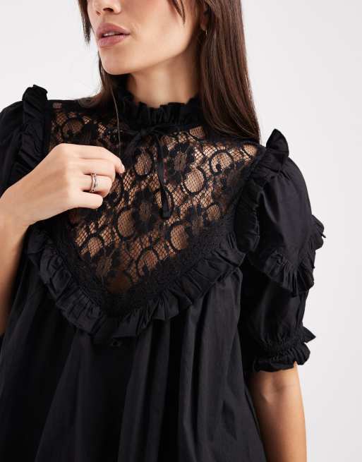 Miss Selfridge - Robe courte à finitions en dentelle - Noir, 3 de 4