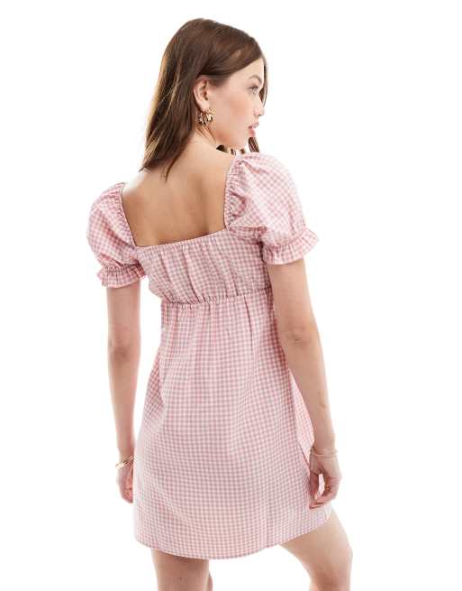 Miss Selfridge - Robe courte à finitions en dentelle - Rose vichy, 3 de 4