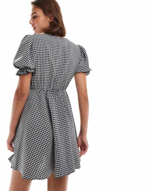 Miss Selfridge - Robe courte avec col et carreaux vichy - Noir et blanc, 4 de 4