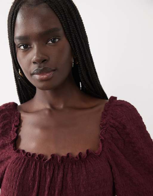Miss Selfridge robe courte babydoll à volants manches longues bordeaux, 2 de 4