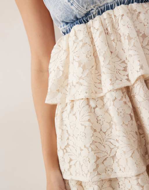 Miss Selfridge - Robe courte en dentelle mélangée - Bleu délavé, 3 de 4
