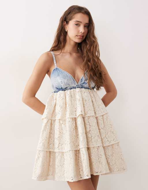 Miss Selfridge - Robe courte en dentelle mélangée - Bleu délavé, 4 de 4