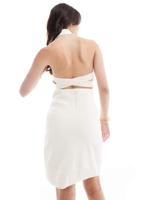 Miss Selfridge - Robe courte en maille avec col polo - Crème, 3 de 4