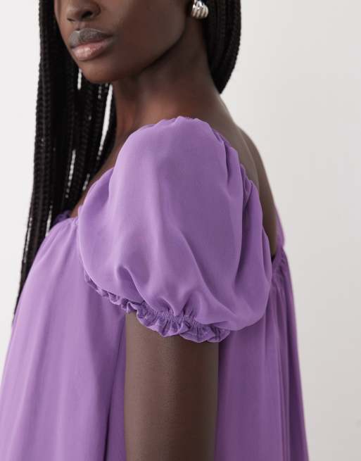 Miss Selfridge robe courte en mousseline à manches courtes couleur raisin, 3 de 4