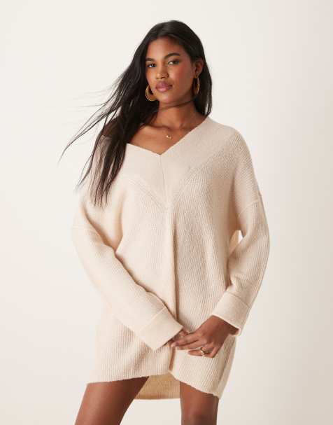 Miss Selfridge - Robe courte et ample à col V - Crème - view 1