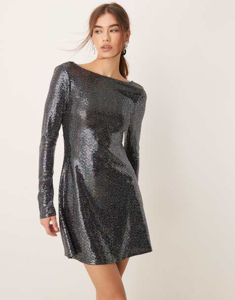 Miss Selfridge - Robe courte et évasée à manches longues à sequins - view 1