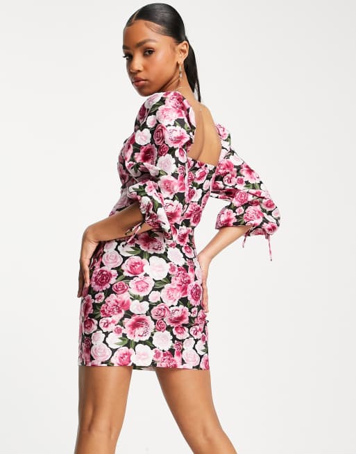 Miss Selfridge - Robe courte moulante en bengaline à imprimé roses, 2 de 4