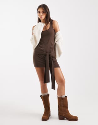 Miss Selfridge - Robe courte nouée-Brown