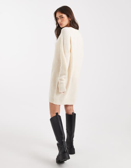 Miss Selfridge - Robe courte ras de cou en maille - Crème, 4 de 4