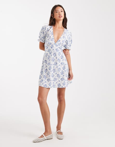 Miss Selfridge - Robe courte tissée à imprimé fleurs - Bleu - view 1