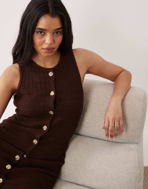 Miss Selfridge - Robe droite courte en maille texturée - Chocolat, 2 de 4