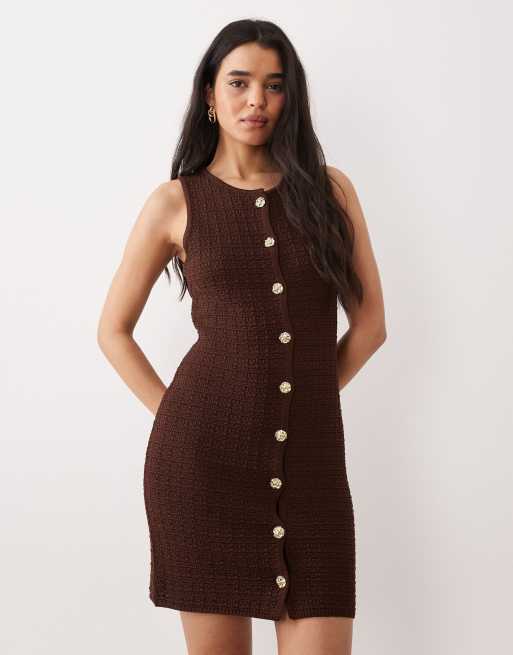 Miss Selfridge - Robe droite courte en maille texturée - Chocolat, 3 de 4