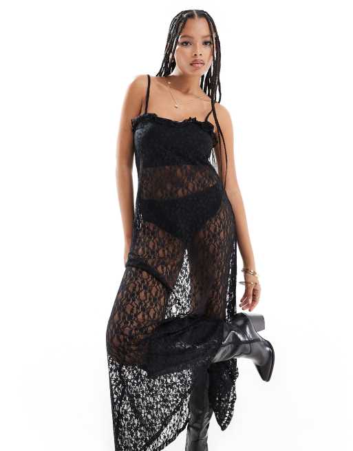 Robe dentelle transparente longue sale