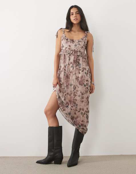 Miss Selfridge robe longue à bretelles nouées imprimé fleuri - view 1