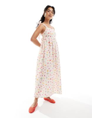 Robe longue à épaules nouées et imprimé fruits-Multicolore 32