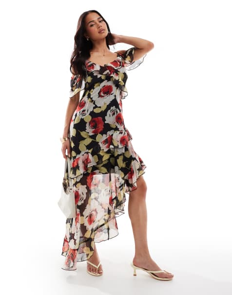 Miss Selfridge - Robe longue à fleurs et volants - view 1