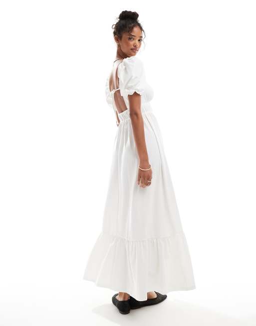 Miss Selfridge - Robe longue à manches bouffantes - Blanc, 2 de 4