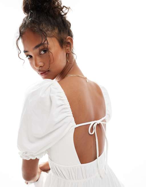 Miss Selfridge - Robe longue à manches bouffantes - Blanc, 3 de 4